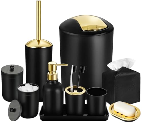 ALPIRIRAL Black and Gold Bathroom Decor, 10Pcs Black Bathroom Accessories