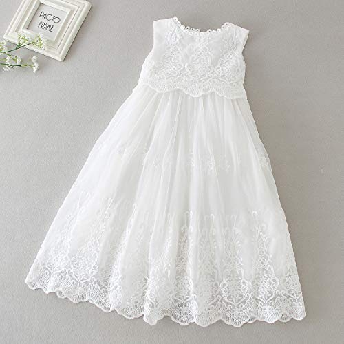 Slowera Baby Girls White Lace Dress Christening Baptism Gowns and Bonnet (Style2, 6-12 Months) - Thumbnail 6