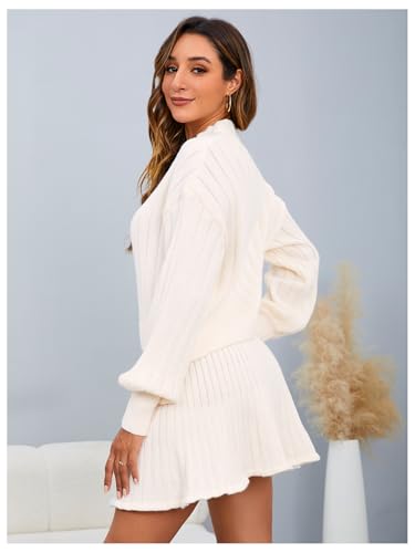 Image of MakeMeChic Women's Sweater Skirt Sets 2 Piece Outfits Ribbed Knit Mock Neck Sweater Pullovers A Line Mini Skirt Set