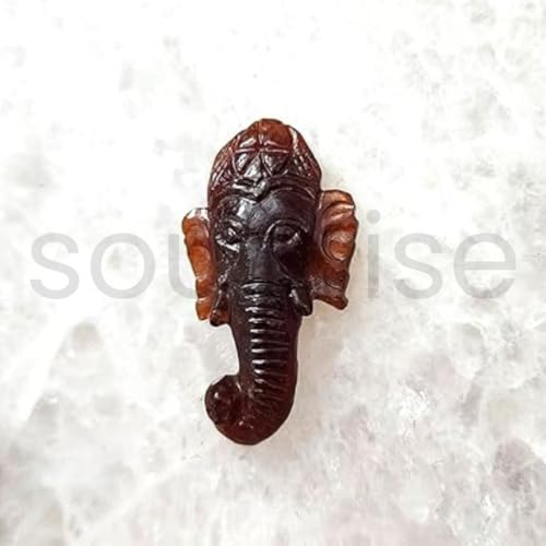 Image of SOULWISE Gomed Ganesha Head Idol 37 Carats Hessonite Garnet Ganesh Murti for Home Temple Vastu Spiritual Idol for Protection Desk Decor Puja Gift for Office Home