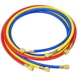 Hybrilis Upgrade 120"(10FT) Refrigerant Charging Hose, 1/4", for R134A, R410A, R22 and All Common Refrigerants, Standard 1/4" Flare Fittings, Yellow/Red/Blue (Set of 3)