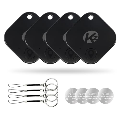 KZO Bluetooth Air Tracker Tag 4 Pack, iOS and Android Compatible, Find Nearby, Phone Finder, Loud Ring, Replaceable Battery, for Keys/Backpacks/Wallets, Black