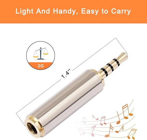 Image of Metal 3.5mm Male to 2.5mm Female Audio Adapter Gold Plated Adapter Jack Stereo Audio Convertor Connector for Smartphones, Headphone, Mic Tablets (Golden) - 1 Piece