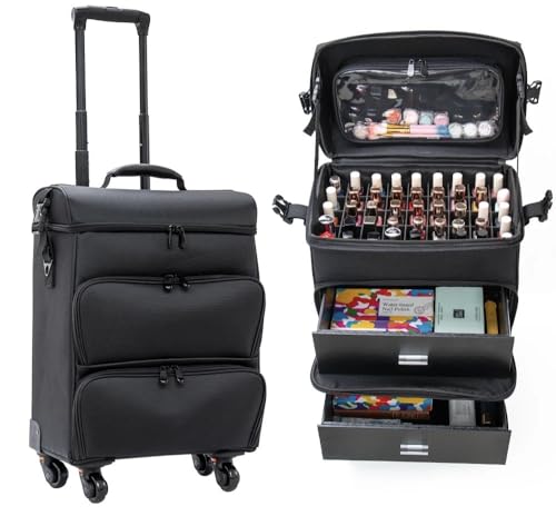 Image of Adson Professional Beauty Makeup Cosmetic Aluminium Vanity Trolley Train case (Oxford Black)