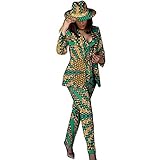 African Clothes for Women African Print Coat Kente Top and Pants Blazer Suit Sets with Hat