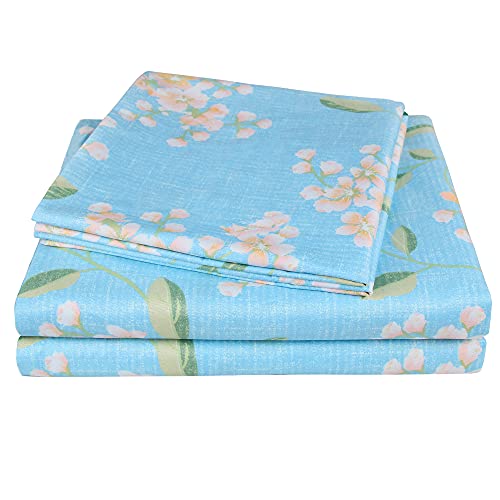 Image of JSD Blue Floral Printed King Sheet Set Extra Deep Pocket | 4 Piece Soft Botanical Microfiber Sheets, OEKO-TEX Certified, Easy Care
