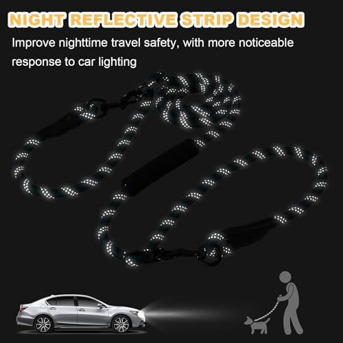 Hands Free Dog Leash Dual Clip Rope Leash with Padded Handle Adjustable for Two Dogs Walking Hiking Running Training — view 6