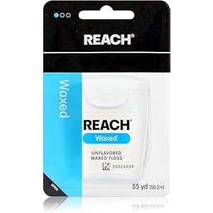 Reach Unflavored Waxed Dental Floss for Oral Care & Removal of Plaque & Food From Teeth & Gum Line, Accepted by the American Dental Association (ADA), Unflavored, 55 yds (Pack of 3)
