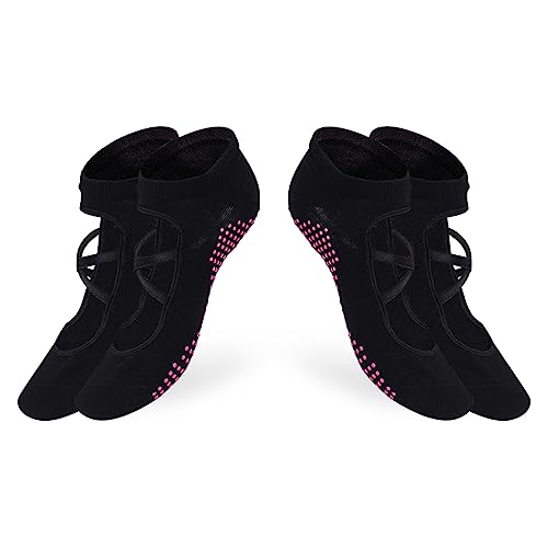 PRS Calzini Yoga Antiscivolo Donna Performanti Traspiranti Anti Vesciche, calze con Grip ideali per Pilates, Sbarra, Danza Classica, Fitness, 2 Paia, Nero (35-40)