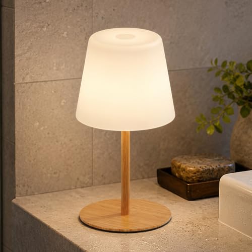 IP65 Waterproof Shower Lamp Cordless Rechargeable Table Lamp Wood Grain