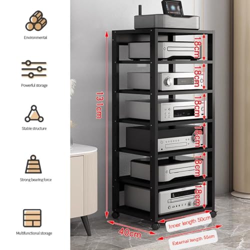 Rack Audio avec roulettes silencieuses et structure noire à 7 niveaux