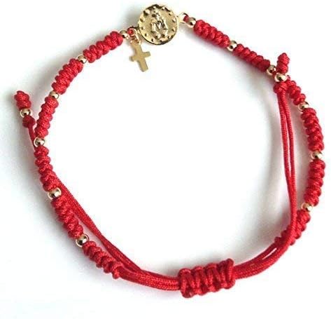 SIFRIMANIA Red String Macrame Adjustable Handmade Bracelet with Gold Filled Beads and Miraculous Virgin Charm for Women and Girls - Image 3
