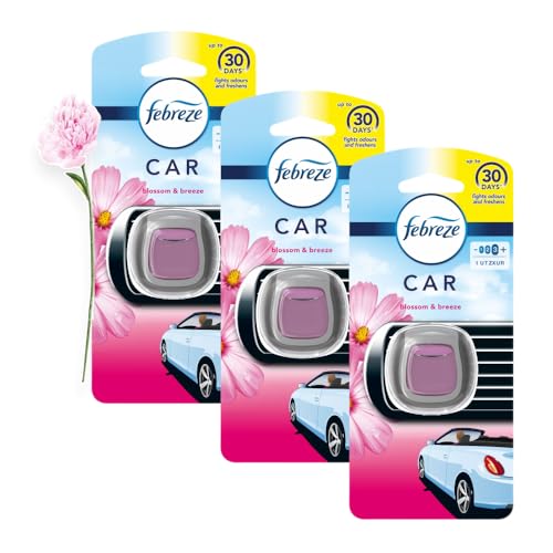 Febreze Car Clip Air Freshener BLOSSOM BREEZE Pack of 3 (2ml Vent Clips) | OdourClear Technology for Up to 30 Days of Freshness