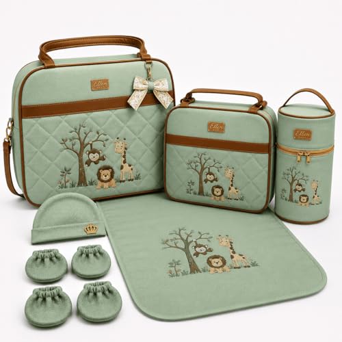 Kit Maternidade 7 peças Luxo Térmico e Impermeável Bolsas de Saída de Maternidade (Verde)