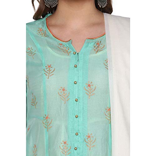 Image of BIBA Cotton Printed Straight Formal Kurta Inner With Churidar And Dupatta