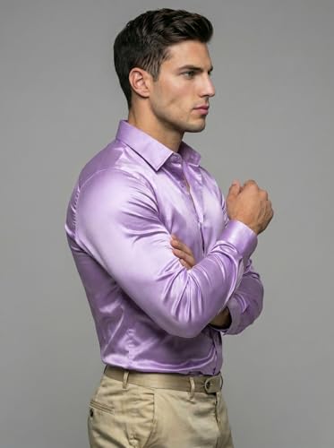 Image of Diverse Men's Satin Casual Shirt | Premium Solid Poly Satin | Wrinkle-Free, Full Sleeve Regular Fit Office, Business Wear