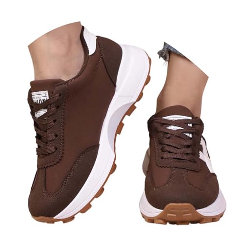 Sneakers femme compensées à lacets marron en taille 42 pour marche quotidienne