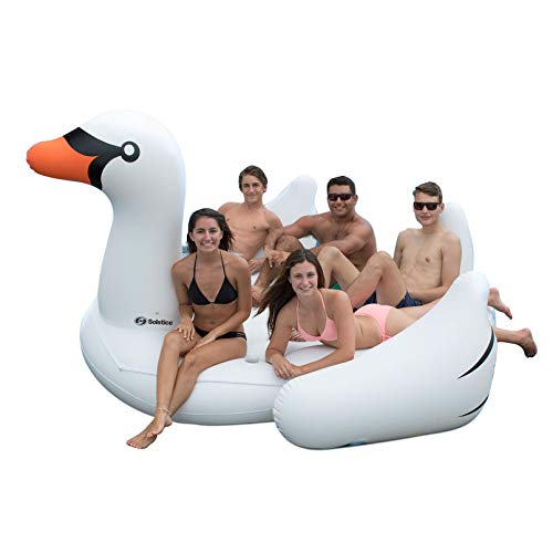 SWIMLINE ORIGINAL 19671 Double Inflatable Swan Pool Float Floatie Ride-On Lounge W/ Stable Legs Wings Large Rideable Blow Up Summer Beach Swimming Party Lounge Big Raft Tube Decoration