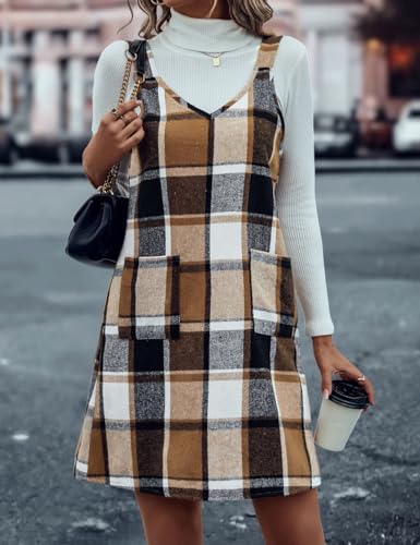 Idealsanxun Plaid Dresses For Women Overall Dress Fall Outfits For Women 2024 Pinafore Corduroy Jumper Sleeveless Sweater Mini Dress thumb #2