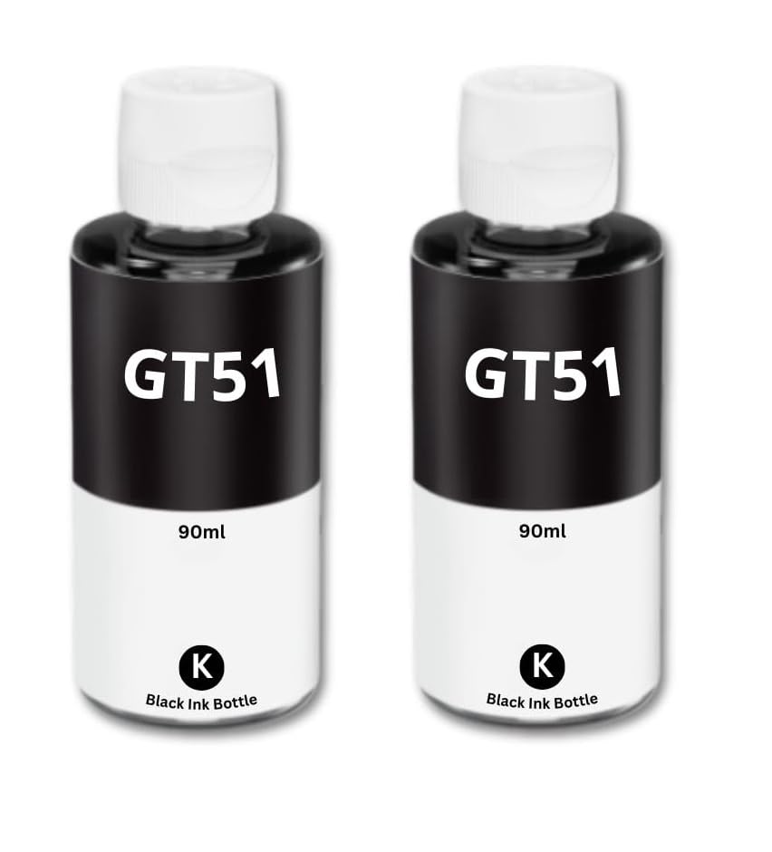 Image of ASV GT51 Refill Ink Bottle Compatible for Ink Tank Printers 115, 310, 315, 319, 410, 415, 416, 419, 455, 500, 515, 530, 615, GT 5810, GT 5811, GT 5820 (Black - 2 pcs) (90ml Each)