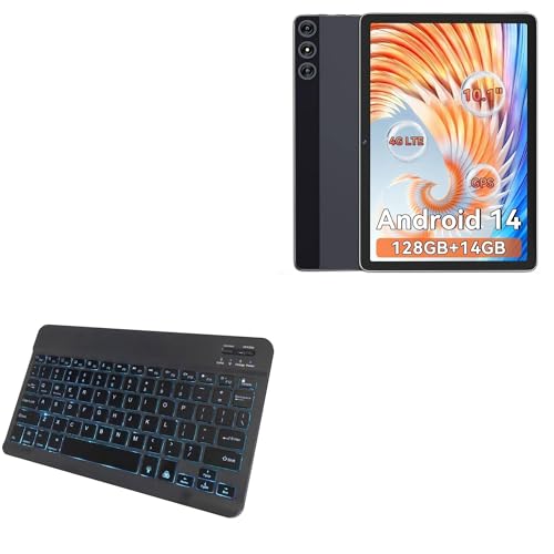 BoxWave Keyboard Compatible with PKHOZ Android 14 Tablet Octa-Core (10.1 in) - SlimKeys Bluetooth Keyboard - with Backlight, Portable Slim LED 7 Colors - Jet Black