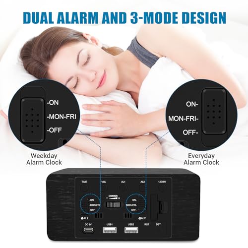 Urayco Wood Digital Alarm Clock With 10W Fast Wireless Charger thumb #5