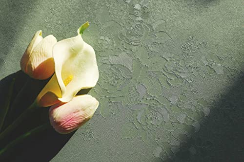 Dimoon 236"x17.7" Leaf Green Flower Thicken Advanced Texture Wallpaper Peel and Stick Green Leaf Floral Wallpaper Waterproof Contact Paper Grey Self Adhesive Wall Paper Removable Vinyl Roll