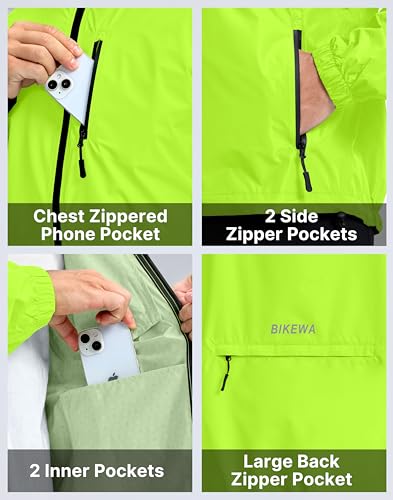 Image of Bikewa Men's Cycling Rain Jackets Waterproof Running Bike Windbreaker Lightweight Packable Hooded Jacket