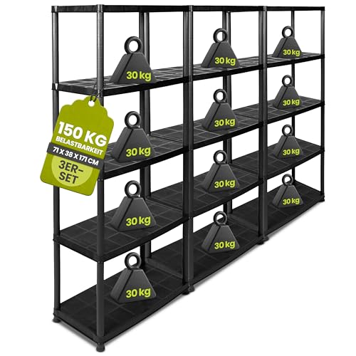 Kreher 3 Stück Kunststoffregal, Kellerregal, Lagerregal in...