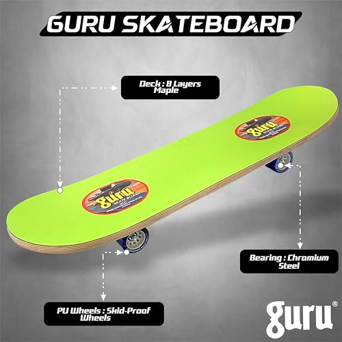 Image of GURU Skateboard, Wooden Non-Slip Skateboard for Kids, Adult, Casterboard /Skate Board /Hoverboard /Longboard for Beginners, Learners, Training Purpose for All Age Group