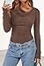 PRETTYGARDEN Women's Long Sleeve Cowl Neck Ribbed Knit Fall Shirts Slim Fit Ruched Going Out Crop Tops Basic T-Shirts(Brown,Small)