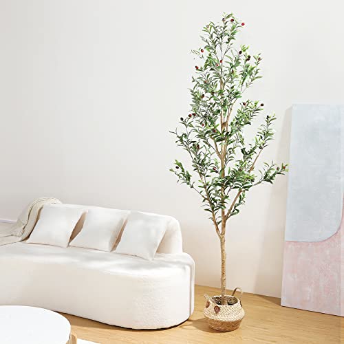 Lyerse Faux Olive Tree 7Ft - Tall Olive Trees Artificial Indoor - Large Fake Potted Olive Silk Tree Plant With Branches And Fruits - Artificial Tree For Modern Home Office Living Room Decor #TOP2