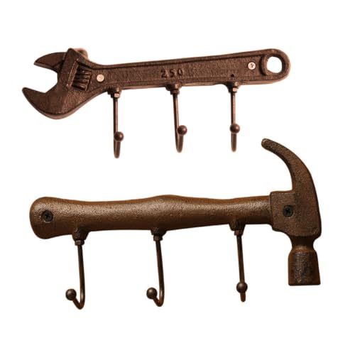 Porte-manteau mural rétro industriel patère marron pour vêtement et rangement clé mural - 2