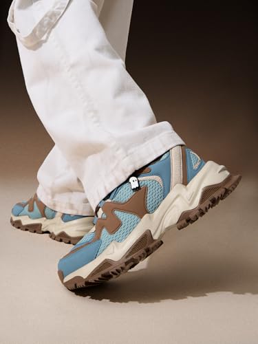 Image of The Souled Store Fumes NX: Sage Men and Boys Low Top Sneakers Green and Off White Streetwear Chunky Trainer Breathable Mesh Cushioned Midsole Durable Sole Lace Up Lightweight Padded Collar