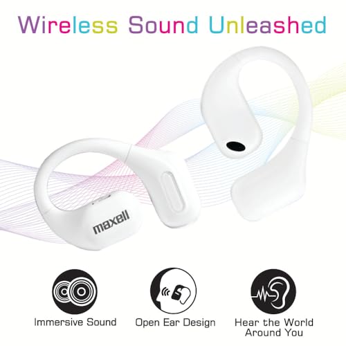 Image of Maxell OWS Pro Open-Ear Bluetooth Earhooks, Vibrant Colors | Open-ear design lets you hear your surroundings - 18 hours playtime with charging case, secure comfort fit