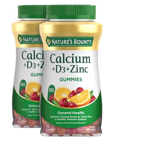 Nature's Bounty Calcium + D3 + Zinc Gummies, Supports Strong Bones & Teeth Plus a Healthy Immune System, 500mg, Orange and Cherry Flavored, 70 Gummies (Pack of 2) - image 1