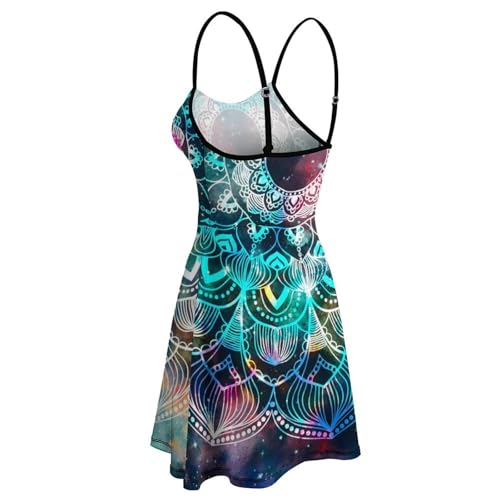 Robe d'été mandala à bretelles spaghetti et jupe courte de plage