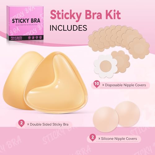 Ultra Push up Sticky Bra Pads | Double Sided Adhesive Inserts | Stick on for Sports Bra Swimsuit (Medium, Beige) 6