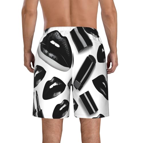 Men's Beach Shorts Swim TrunksFun Patterns Cool Black Lipstick Lips Print for Surfing Running Summer Vacation3