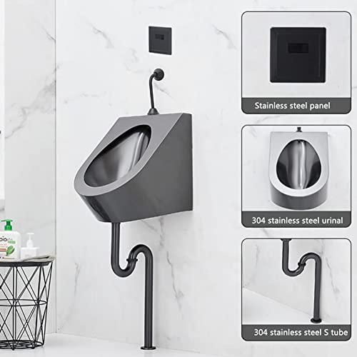 SSRURYWZ 304 Stainless Steel Integrated Sensor urinals, Wall-Mounted Men's urinals, Bathroom Wall-Mounted Drainage Toilet urinals, Used in Homes and Hotels (Floor Drainage Set B)