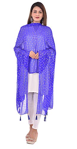 Image of YOUTHQUAKE Soft Chiffon Dupatta with Golden Foil Print & Tassels for Women & Girls