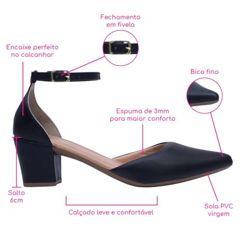 Sapato Feminino Scarpin Salomé Salto Alto Bloco AF203Z (Bege, BR, Adulto, Numérico, M, 40)
