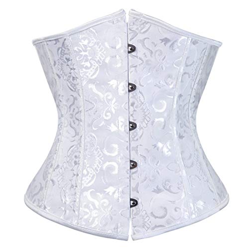 SZIVYSHI Femme Satin Serre Taille Lingerie Gothique Corset Véritable Sous Poitrine Bustier Shapewear Top,Jacquard Blanc,XXL
