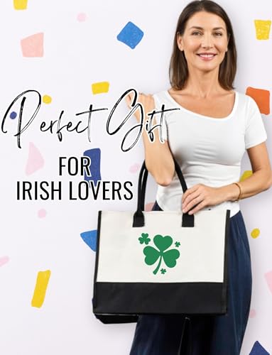 Image of InnoBeta Irish Gifts for Women Canvas Tote Bag, Irish Gifts Tote with Top Zipper Closure and Shoulder Strap for Birthday, Mother's Day, Christmas