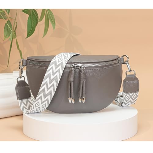 YISUOHOOM Bauchtasche Damen Umhängetasche klein Crossbody Bag Veganes Leder Brusttasche Kleine Handtasche Grau Geschenke für Frauen