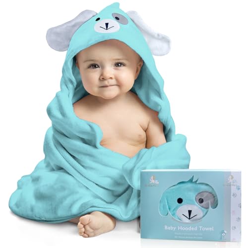 Image of FOREVERPURE Baby Towels with Hood Baby Gift X-Large Viscose Made of Bamboo Washcloths Boy and Girl Ultra Soft Baby Towels 35 x 35 inches - Turquoise.
