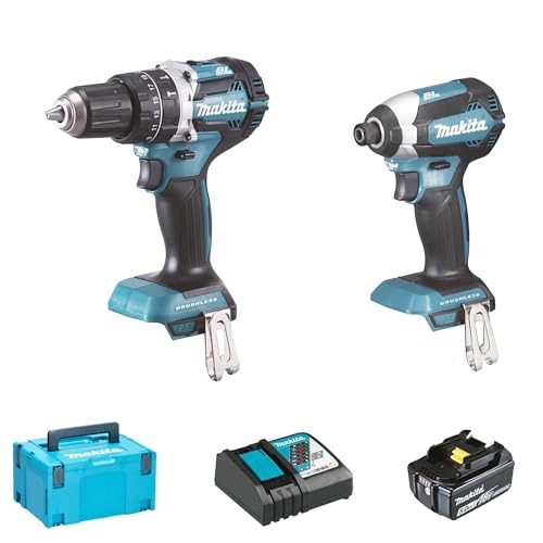 Makita Trapano A Percussione Dhp484+Avvitatore A Percussione Dtd153 Con 2 Batterie 18 V 5 Ah Dlx2180Tj