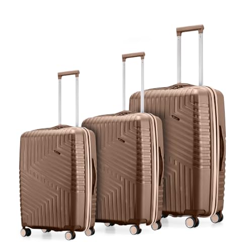 Image of Core Set of 3 Trolley Bags Cabin + Medium + Large Polypropylene Hard Suitcase, 8 Spinner Wheels, Recessed Number Lock, Luggage for Men & Women Soft Clay /Ember Brown