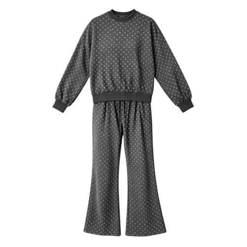 XINGJIAARTS Polka Dots Outfits Women 2 Piece Cropped Top Wide Leg Pant Sets Sweatshirts Jogger Matching Tracksuits Loungewear - image 2