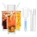 Produktbild HIGSPE 4pcs Geriffelte Gläser Set, 310ml Gerippt Trinkgläser mit Strohhalm und Deckel, Ripple Gläser Origami-Stil Glasbecher, Longdrinkgläser mit 3 Bürsten für Familie, Camping, Party, Bar